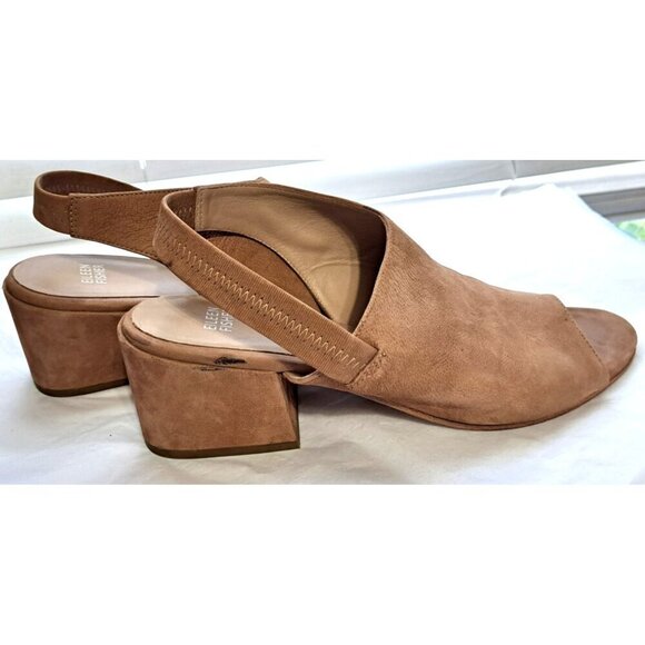 Eileen Fisher Women's Leigh 10 Tan Suede Sling Back Bootie Block Heels - Picture 3 of 9